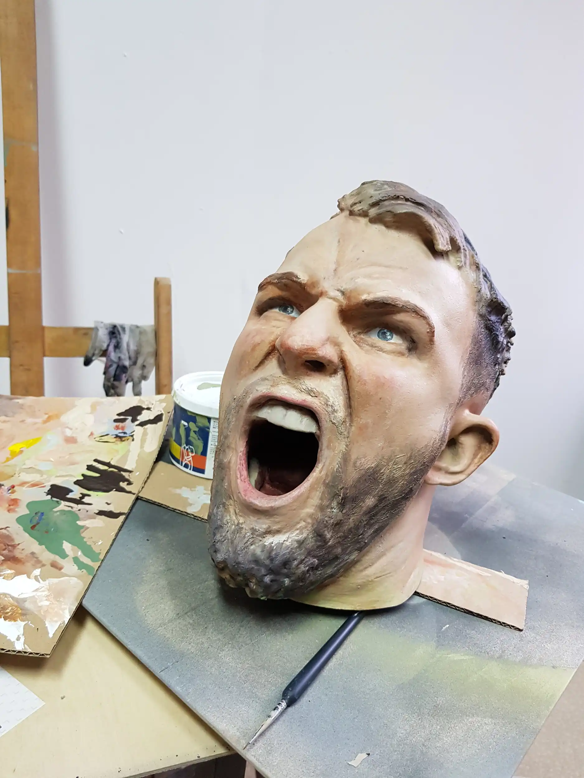 Close-up of the scanned and digitally refined Heros gladiator head prepared for faithful facial detail reproduction.