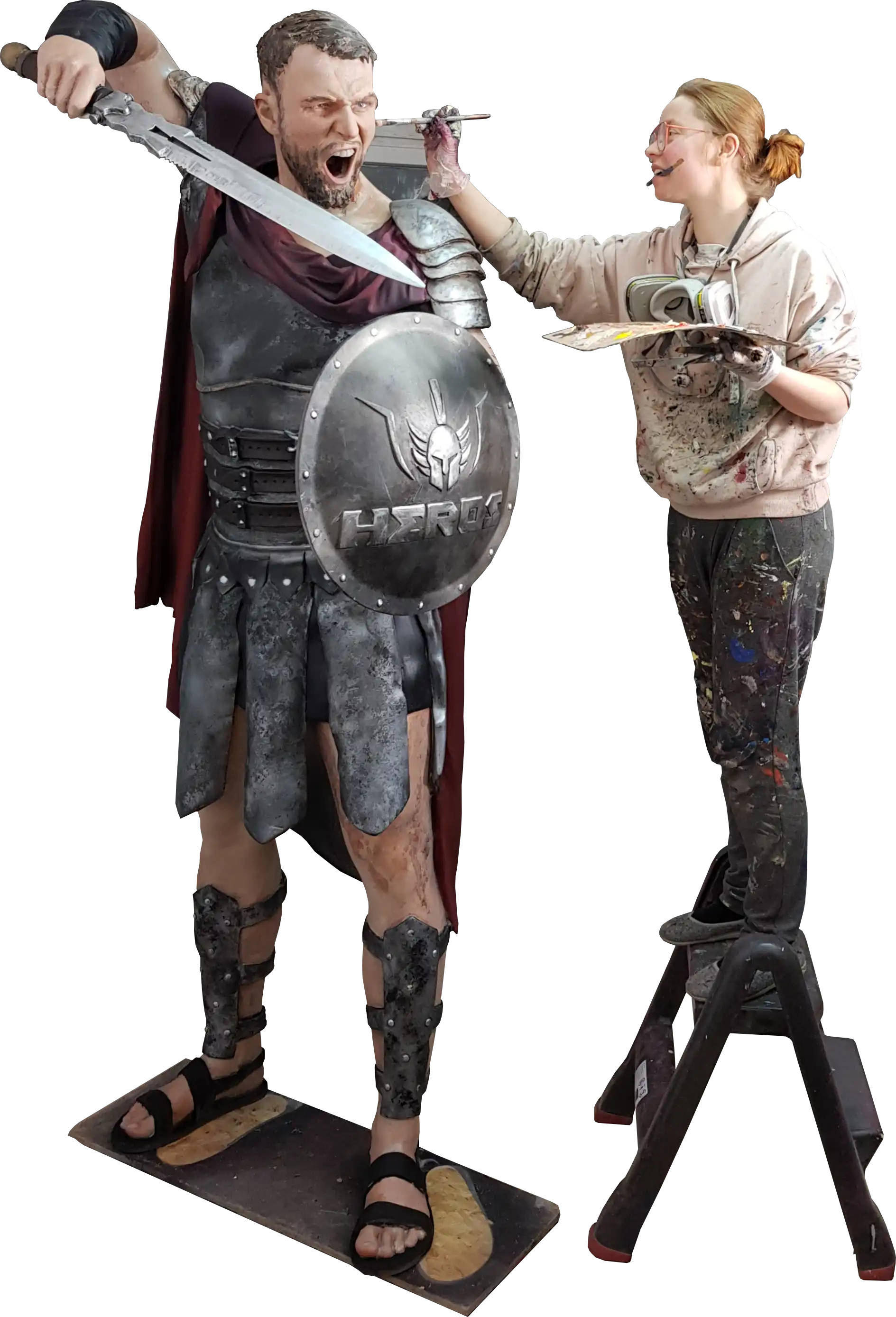 Hand finishing and painting of the Heros gladiator figure after 3D printing in the Monkeyfab workshop.